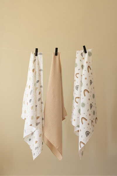 lizayn home Multi-Purpose Muslin Cover & Blanket 3-Piece Set 100% Cotton Oeko-Tex Certified 80x80 cm