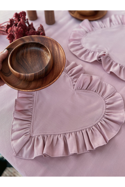 KaiAtelier 4-Piece Rosy Heart Ruffled Linen Supla / American Service Set