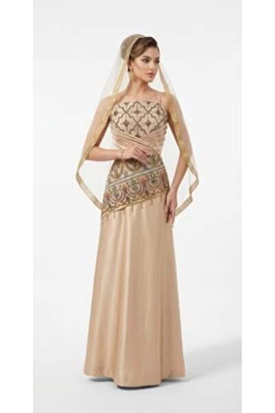 unbranded Women's Champagne Embroidered Strapless Maxi Evening Dress with She...