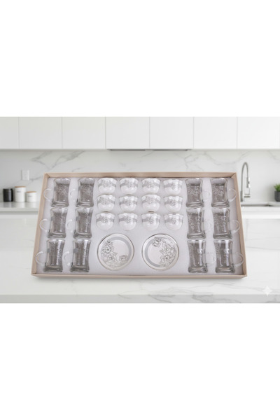 Generic A luxurious hospitality set – coffee cups and tea glasses with elegan...