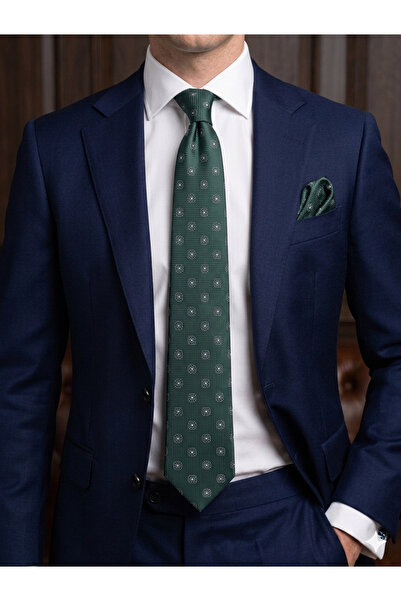 Gutiero Green Patterned Classic Tie with Handkerchief