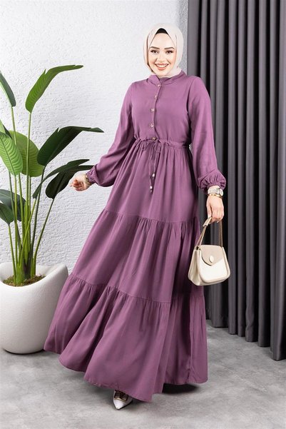 Mestore Waist-Tied Viscose Dress Lila