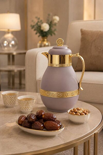 Generic Royal Grey Thermos with Gold Embellishments 1L Capacity for Elevating...