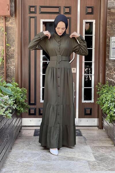 Mestore Buttoned Hijab Dress Khaki