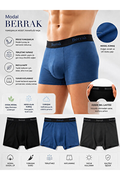 Bilal Çınar Tekstil 3-Pack Men's Boxers Anti-Sweat Thin Summer Breathable Mod...