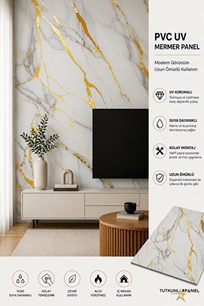 TUTKUNLAR PANEL Pvc Duvar Paneli Uv Mermer Desen Dekoratif Duvar Kaplama Suya...