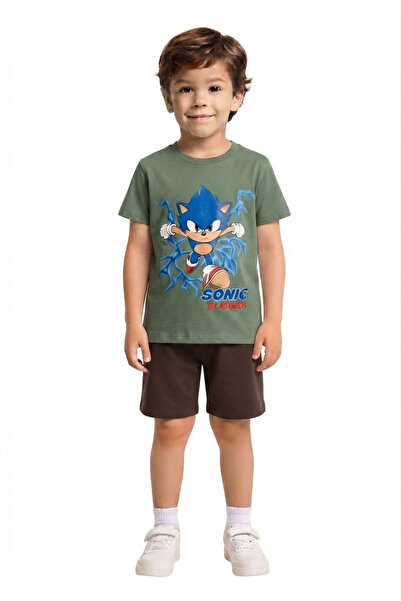 LİTTLE TORTOİSE Boys' Sonic Printed Crew Neck T-Shirt - Shorts Set