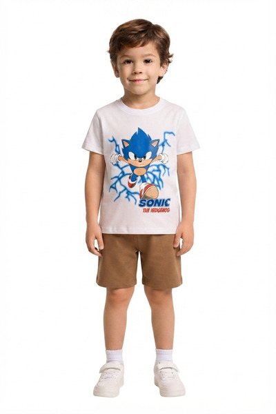 LİTTLE TORTOİSE Boys' Sonic Printed Crew Neck T-Shirt - Shorts Set