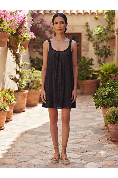 AYASOFYA OTANTIK Women's Italian Strap Lined Lace Mini Dress