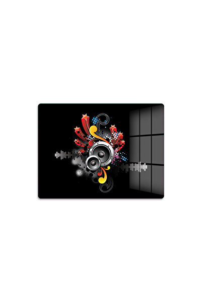 Cam Kesme Tahtası Hoparlör/Nota Tasarımlı Çok Amaçlı 35x25 cm