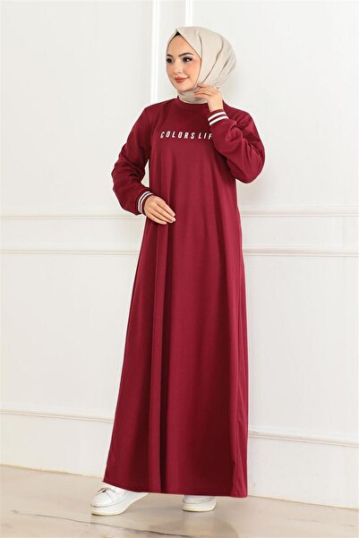 Mestore Ribbed Printed Dress Bordo