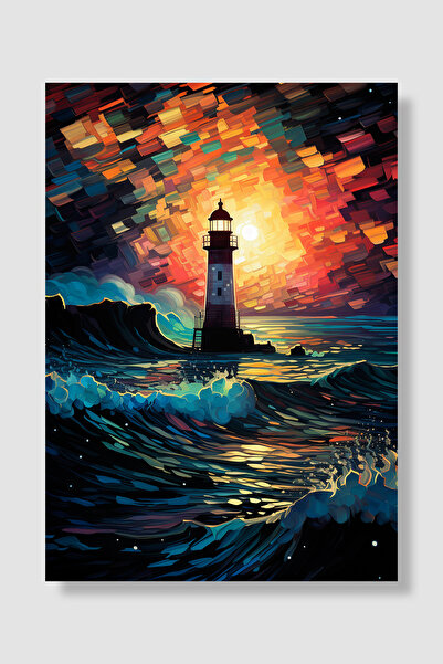 Luna Marissa Poster Farul Maritim Mozaic colorat Apus de soare Mare ondulată ...