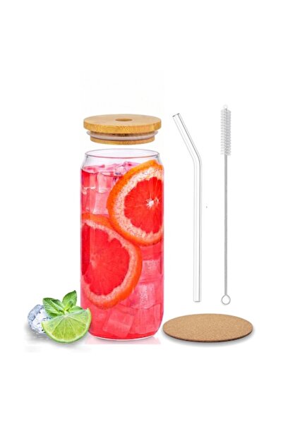 İdeas4comfort Pahar sticla cu capac bambus 500 ml, Ideas4Comfort®, cu pai din...