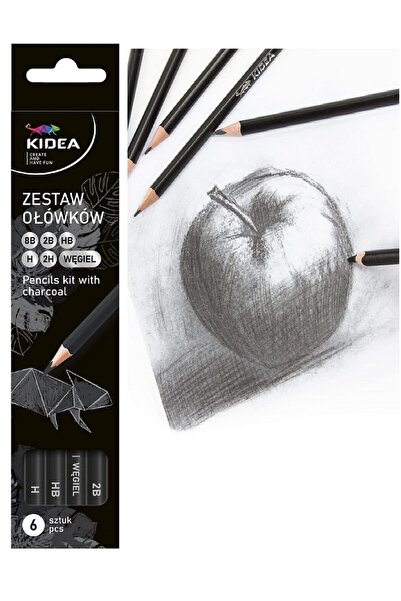 Kidea Set 6 creioane cu carbune, Kidea, Negru, 20cm x 4.5cm x 0.8 cm