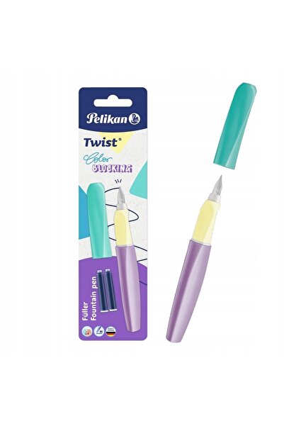 Pelikan Pix stilou Twist ergonomic, culori pastelate, cu 2 cartuse de cerneal...