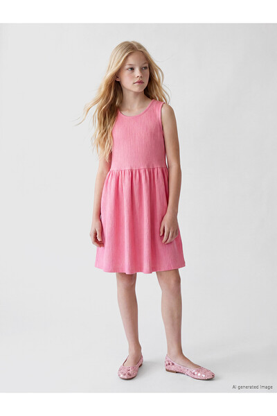 LC Waikiki Trendlucky Girls' Dress with Oval Collar and Difference in Color