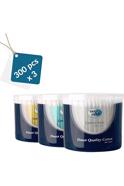 COOL & COOL Ear Buds - 300's(Pack of 3) - Round Thick Tips,Cotton Swabs,100% ...