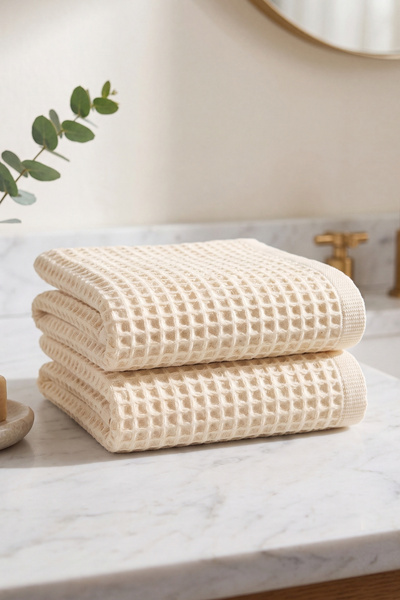 vivamaison Σετ πετσετών προσώπου Waffle 2 τεμαχίων 100% βαμβάκι 50x70 εκ. Πετ...