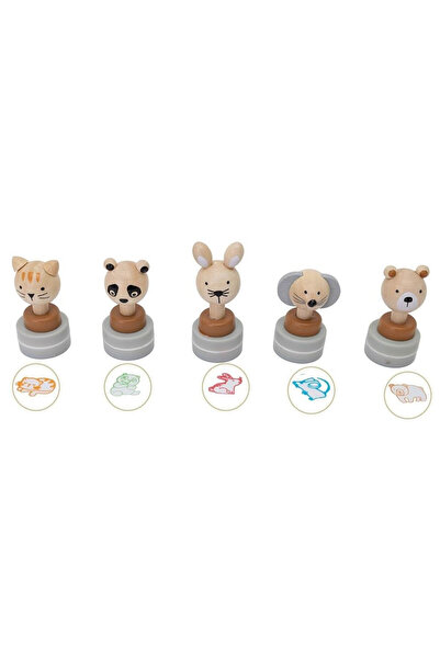 Askato Stampile din lemn cu animale, colorate, pentru copii 3+, multicolor, 5...