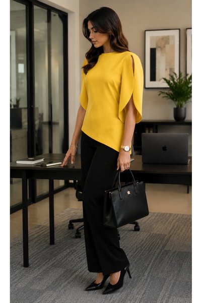 Get Crazy Women's Asymmetric Blouse with Balloon Sleeves