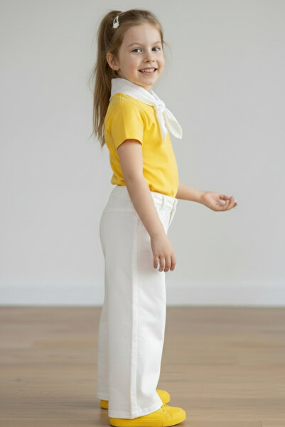 KİAGU Yellow Short Sleeve Basic T-Shirt - Non-Sweat-Absorbing Flexible Fabric Cotton Seasonal Yellow Short Sleeve Girls' Tshirt