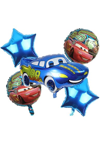 Baloane Vesele Set 5 Baloane Folie Masina de Curse Albastru Tematica Cars SET315