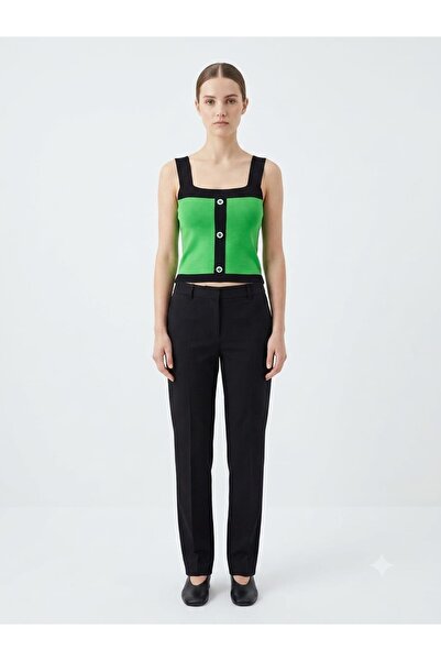 onno style women Sleeveless Strappy Women's Knitted Blouse with Button Detail
