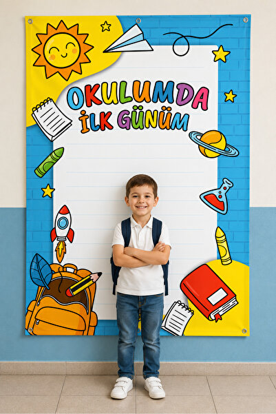 lagun reklam Okulumda İlk Günüm Fotoğraf Brandası 100x150 cm | İlkokul İlk Gü...