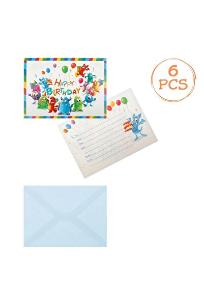 Baloane Vesele Set 6 Invitatii Petrecere Si Pliculete Monsters ACC104