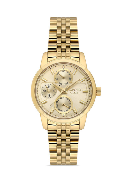 JG. Polo Club Stylish Design, Steel Bracelet, Gold Yellow, Women's Wristwatch