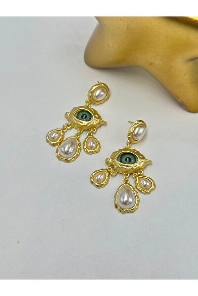 BYYEŞO Pearl and Eye Detail Dangle Earrings (Brass Plated)