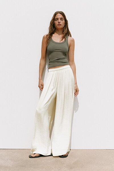 Pull & Bear Saten geniş paça pantolon