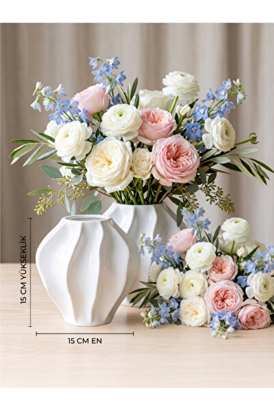 APİLOVA Home Dalgalı Tasarım Vazo - 15 cm Beyaz Dekoratif Çiçeklik
