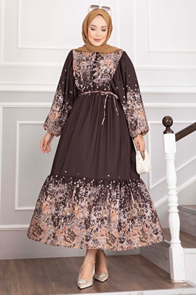 EBRUTESETTÜR Rochie cu model floral și nasturi pe jumătate, maro