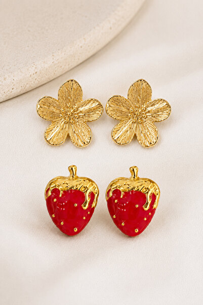 MRK 2-Piece Earring Set Flower Strawberry Earrings