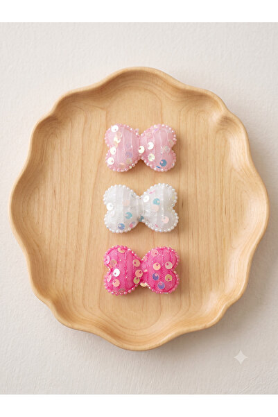 Jeevee Set of 3 Sequined Bow Baby Hair Clips - Special for Babies Without Hai...