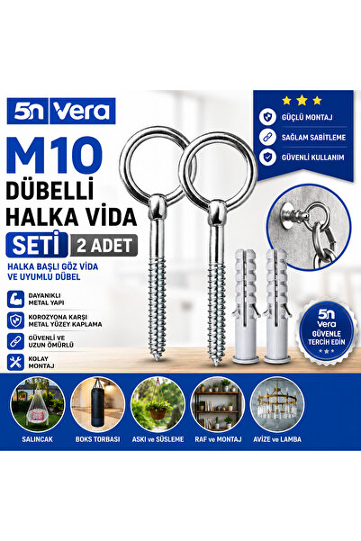 5NVERA 5N VERA M10 Dübelli Halka Vida Seti 2 Adet – Güçlü Askı ve Sabitleme Ç...