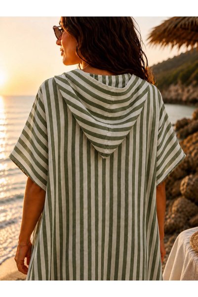 NUNA'S Atelier Defne |   Striped Poncho |   Hooded Beach and Pool Poncho