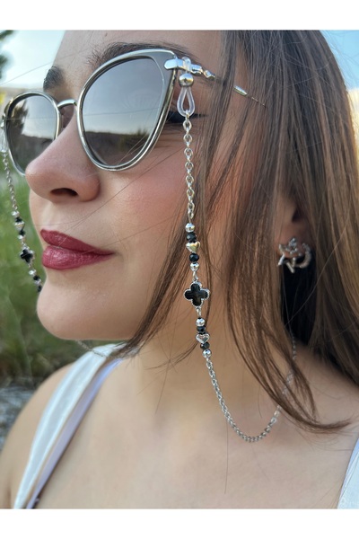 LUMAKS Premium Metal Clover Heart Detailed Silver Color Glasses Chain |   Wom...