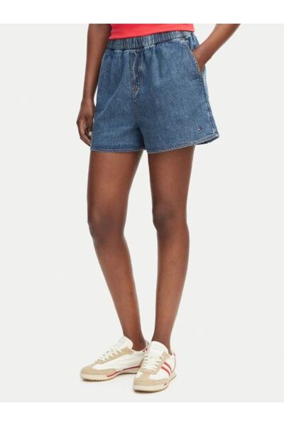 Tommy Hilfiger MAVİ DENİM LOGOLU KADIN ŞORT