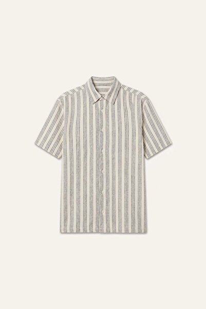 DeFacto Regular Fit Polo Collar Combed Cotton Short Sleeve Striped Shirt H458...