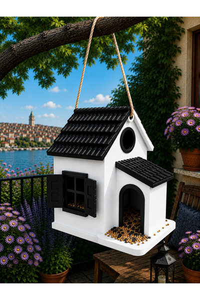 Butik Kuş Yemliği Askılı Bahçe ve Balkon Kuş Evi Suya Dayanıklı Kuş Besleme E...