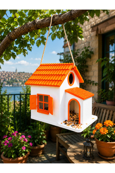 Butik Kuş Yemliği Askılı Bahçe ve Balkon Kuş Evi Suya Dayanıklı Kuş Besleme E...