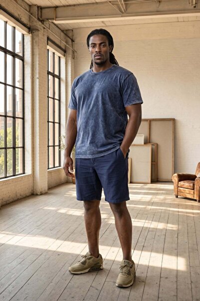 Starbattal Men's Large Size Linen Capri Pants with Side Pockets 11930 Navy Blue