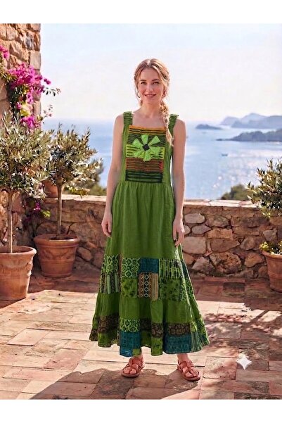 AYASOFYA OTANTIK Women's Indian Appliqué Detailed Strappy Long Dress