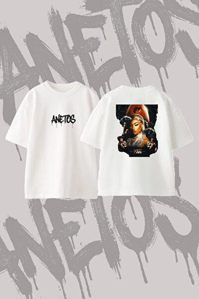 Anetos Megan Thee Stallion_16 Design Back Printed Cotton White Oversize T-Shirt