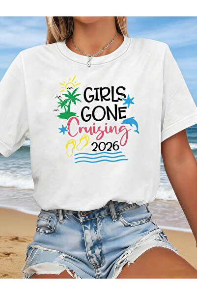 Astogria13 تي شيرت نسائي بطباعة جرافيك بعنوان 'Gone Cruising 2026'، يتميز بأك...