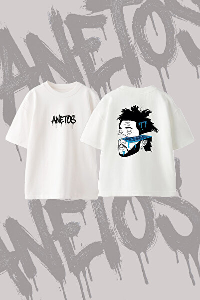 Anetos تي شيرت The Weeknd Design مطبوع من الخلف مصنوع من القطن الأبيض مقاس كبير