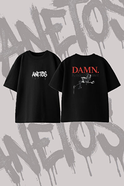 Anetos Kendrick Lamar Damn_1 Design Back Printed Cotton Black Oversize T-Shirt