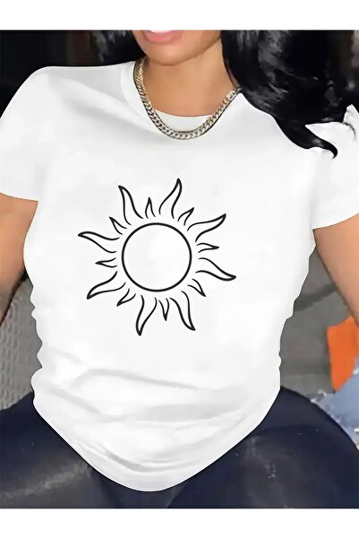 01THEONE تي شيرت بأكمام قصيرة بتصميم شمس أبيض، مصنوع من قماش قطني، خفيف الوزن...